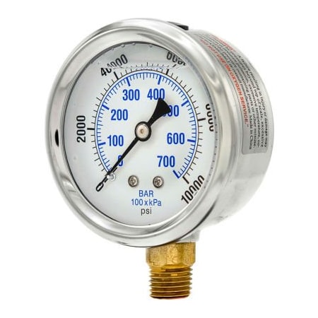 Engineered Specialty Products, Inc Pic Gauges 2-1/2" Vacuum Gauge, Liquid Filled, 10,000 PSI, SS Case, Lower Mount, PRO-201L-254S PRO-201L-254U